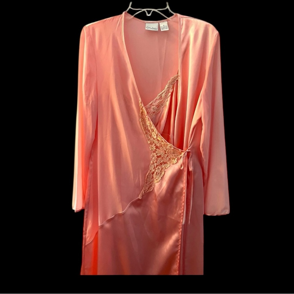 Madison Intimates 90s Vintage Pink Beaded Peignoir Set Sz M